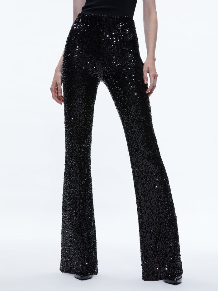 LARA SEQUIN BOOTCUT PANT - BLACK