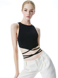 LATIA STRAPPY TIE WAIST KNIT TANK - BLACK