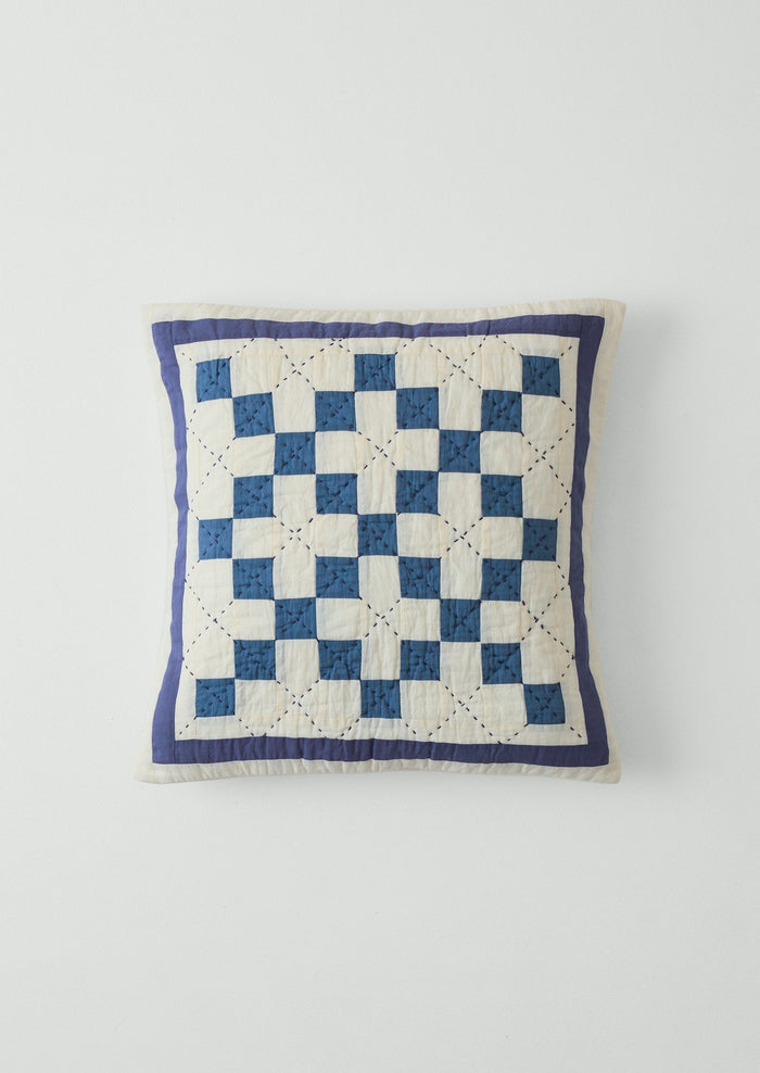 Lattice Patchwork Pillow Cover | Ecru/Aegean Blue