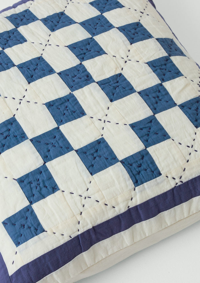 Lattice Patchwork Pillow Cover | Ecru/Aegean Blue