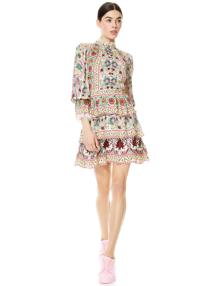LAWSON MOCK NECK FLORAL MINI DRESS - FLOWER POT ECRU MULTI