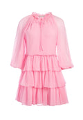 LAYLA TIERED RUFFLE MINI DRESS - ELECTRIC PINK
