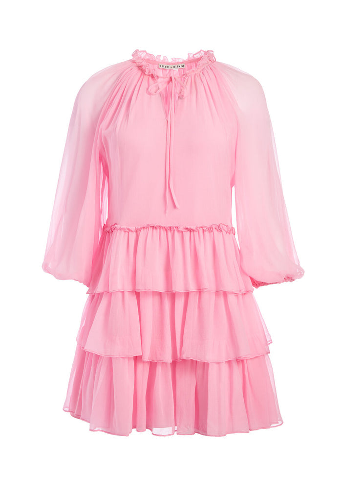 LAYLA TIERED RUFFLE MINI DRESS - ELECTRIC PINK
