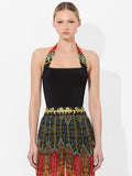 LEE WOVEN STRAP HALTER TOP - BLACK MULTI