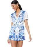 LEIGHTON FLORAL PAJAMA ROMPER - FORGET ME NOT PERIWINKLE MLTI