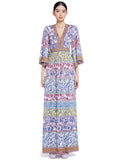 LENA EMBROIDERED KIMONO DRESS - DITSY BORDER MULTI