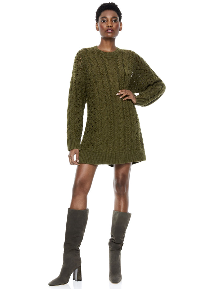 LENNIE MINI CABLEKNIT DRESS - OLIVE