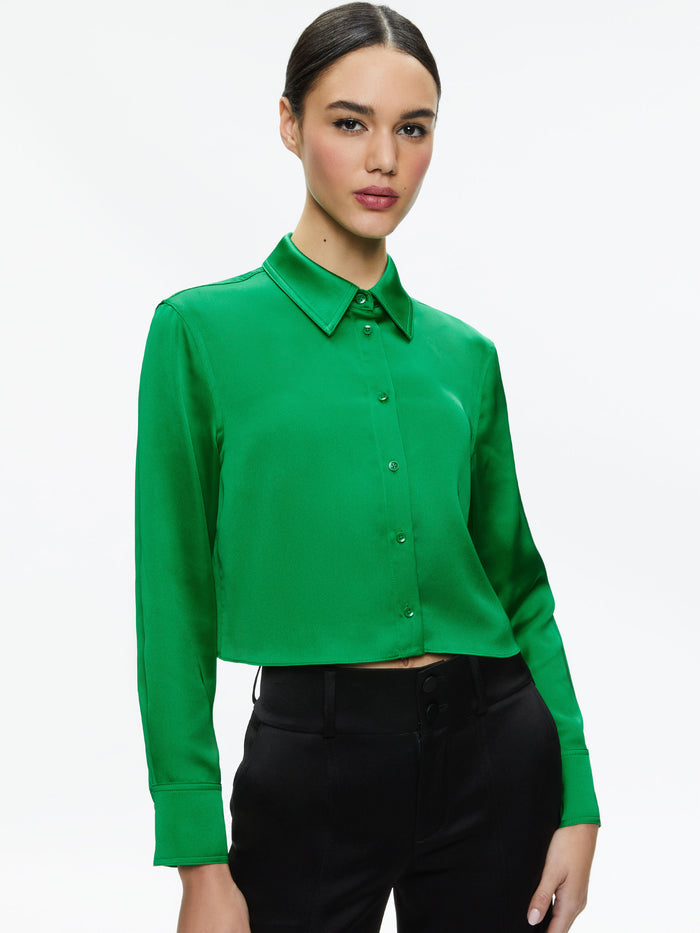 LEON CROPPED BUTTON DOWN - LIGHT EMERALD