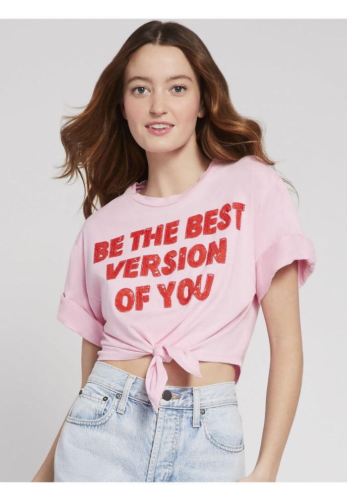 LERA SEQUIN TIE FRONT TEE - ELECTRIC PINK/BRIGHT POPPY