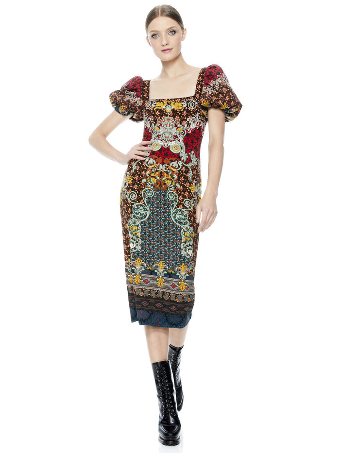 LEXIA PUFF SLEEVE MIDI DRESS - ALWAYS FOREVER MULTI