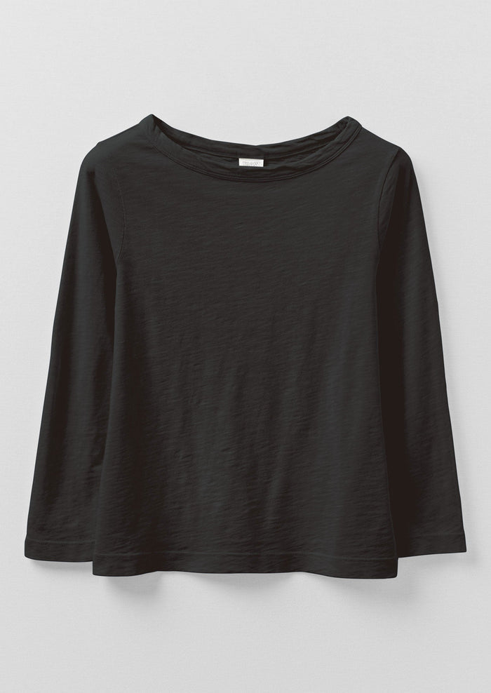 Lia Cotton Boat Neck Tee | Carbon Black
