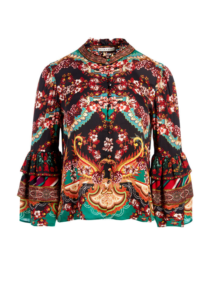 LIBERTY RUFFLE NECK BLOUSE - SPELLBOUND MULTI