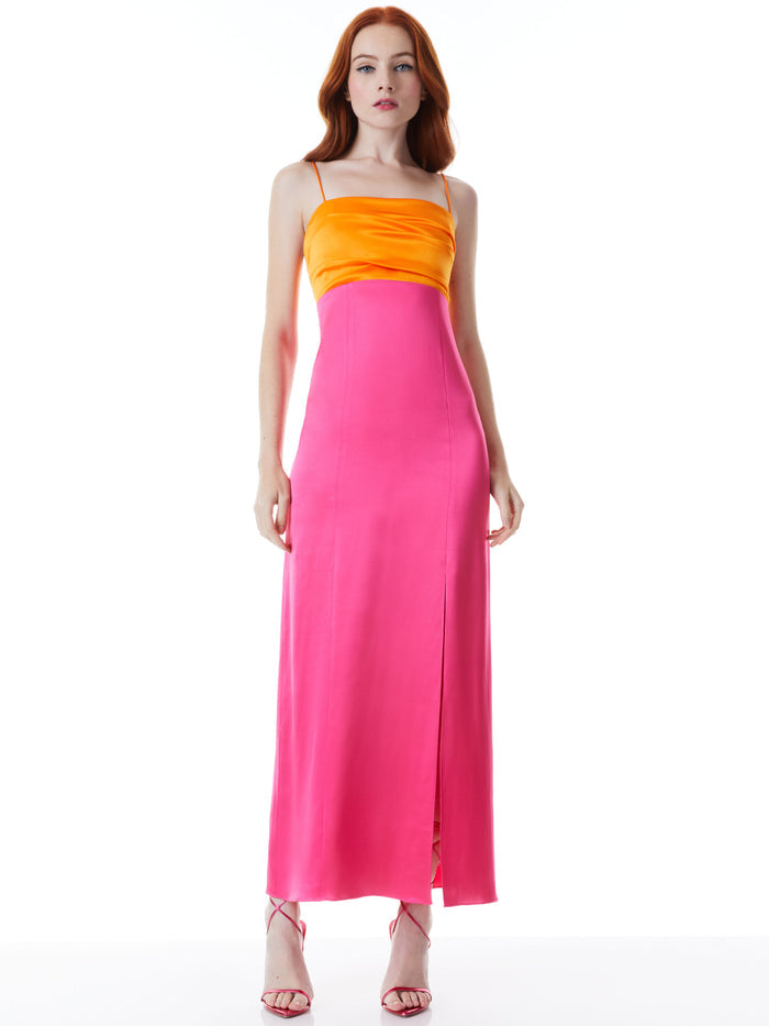 LILITA DRP BUST SLIT MIDI DRE - TANGERINE/CANDY