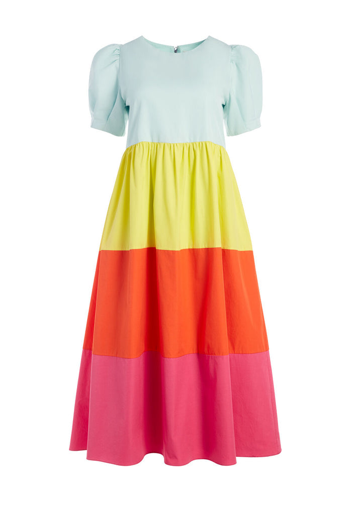 LINNIE PUFF SLEEVE MIDI DRESS - MULTI