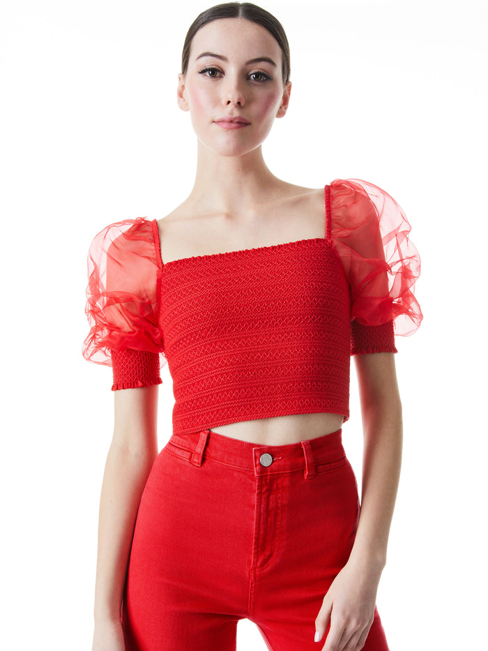 LISBETH SMOCKED BODICE CROP TOP - OFF WHITE