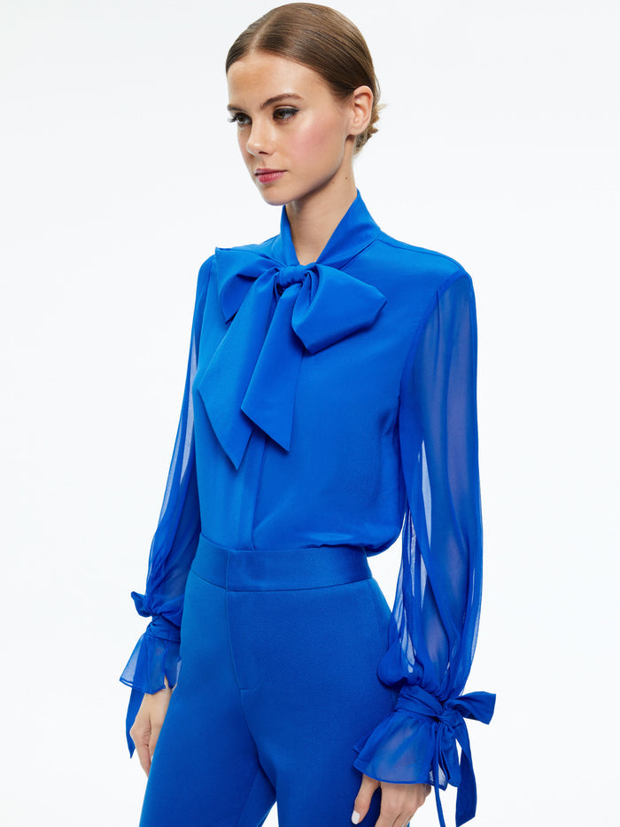 LLOYD TIE NECK TOP - SAPPHIRE