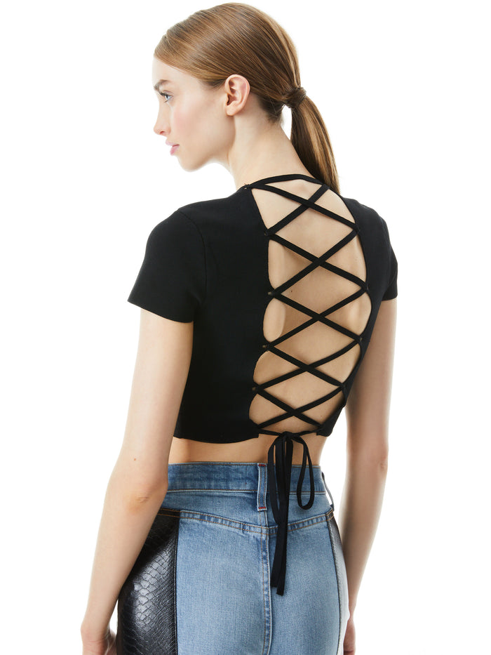 LOE LACE UP CROP TOP - BLACK