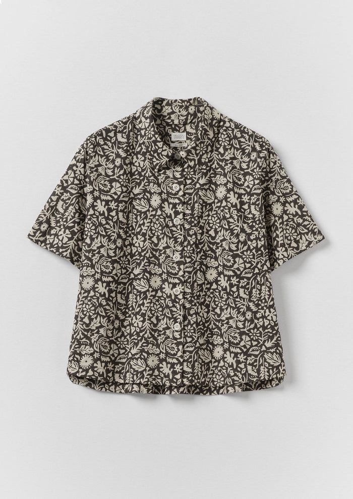 Lore Block Print Short Sleeve Shirt | Dark Coffee/Warm Ecru