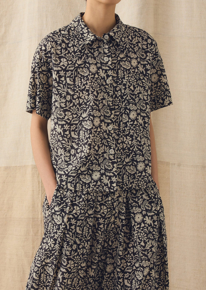 Lore Block Print Short Sleeve Shirt | Dark Coffee/Warm Ecru