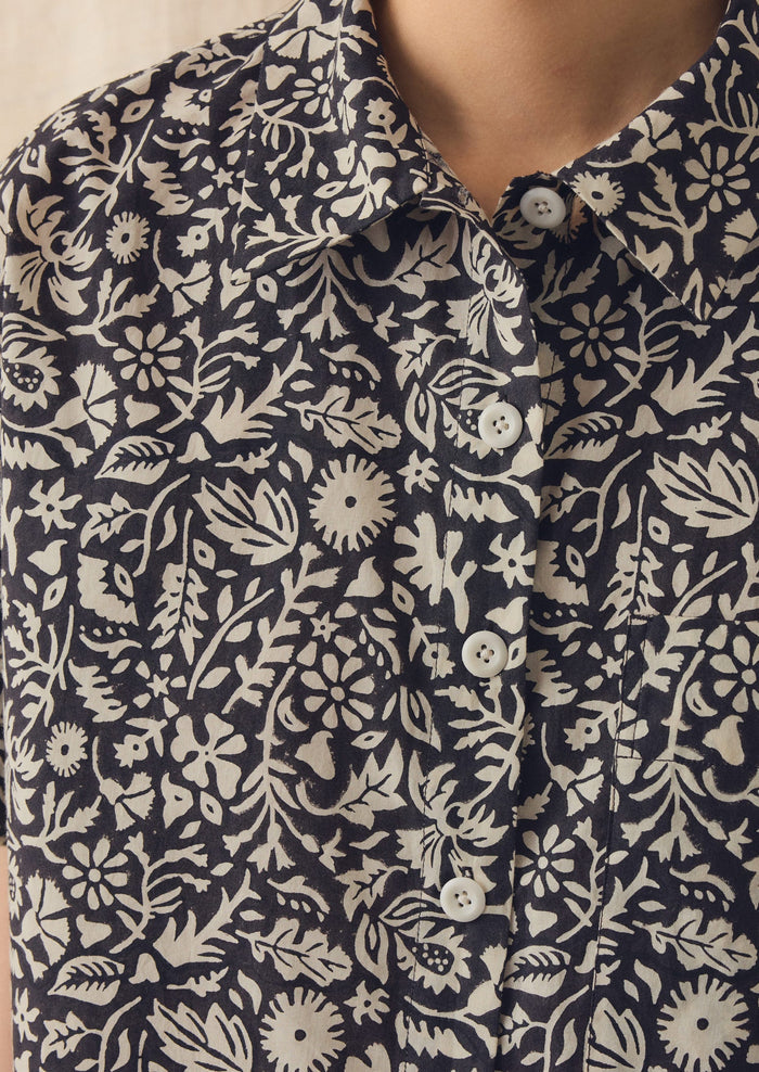 Lore Block Print Short Sleeve Shirt | Dark Coffee/Warm Ecru