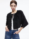 LOREE RUFFLE TIE FRONT CROPPED JACKET - BLACK