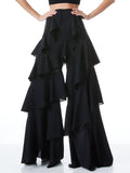 LOTUS WIDE LEG RUFFLE PANT - BLACK