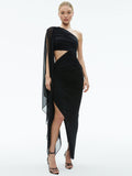 LOURDES ASYMMETRICAL CUTOUT MAXI DRESS - BLACK