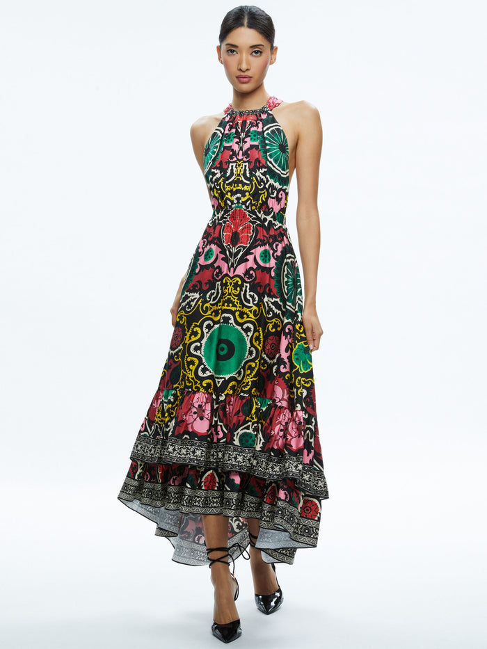 LOYCE TWIST BACK RUFFLE MAXI DRESS - MONARCH BLACK MEDIUM