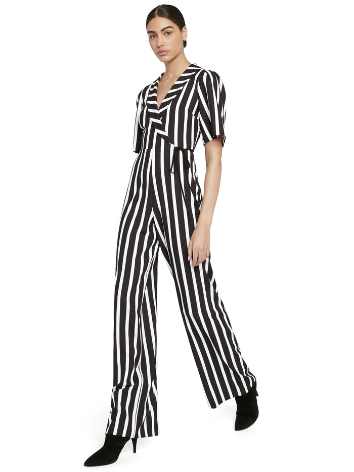 LUANA MOCK WRAP JUMPSUIT - MOONDUST STRIPE BLACK