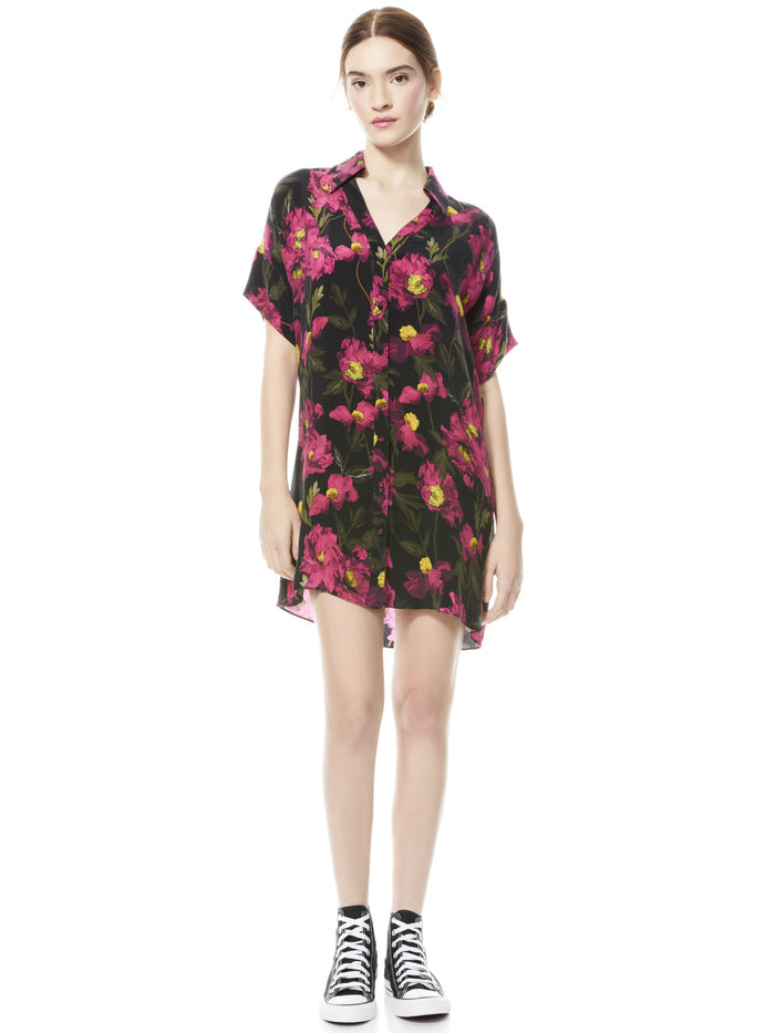 LUCETTE FLORAL MINI SHIRTDRESS - CALIFORNIA POPPY