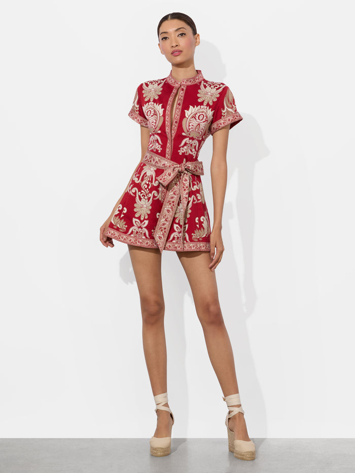 LUCY BUTTON DOWN ROMPER - SERENADE DARK CHERRY