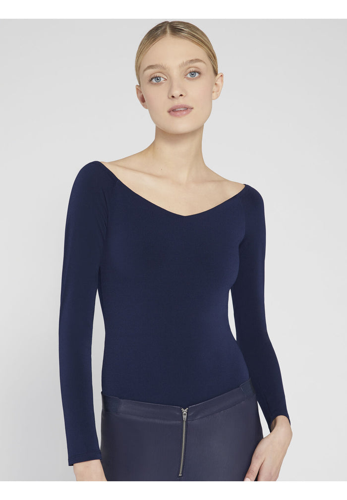 LYNETTA OFF SHLDR LS BODYSUIT - NAVY