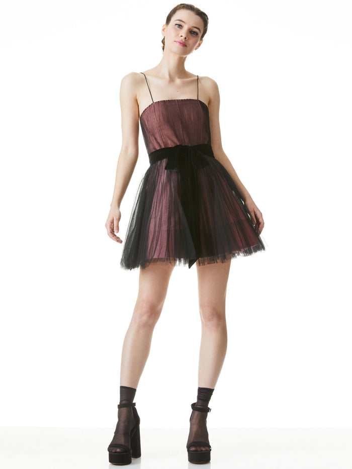 MABEL BELTED MINI DRESS - BLACK/PINK