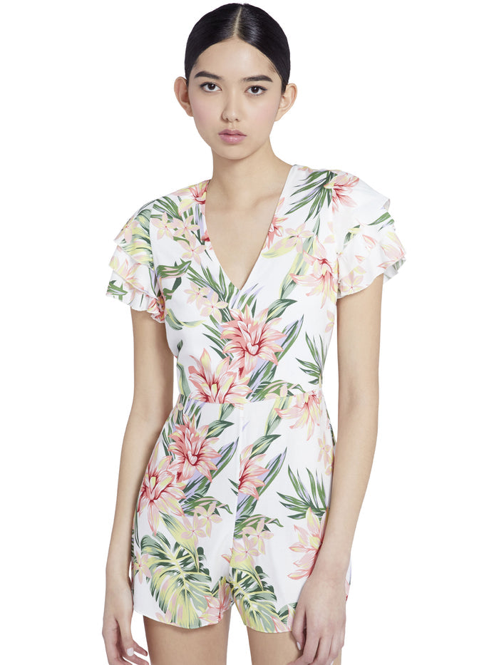 MACALL FLORAL RUFFLE ROMPER - HIBISCUS FLORAL