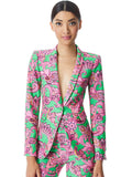 MACEY CUFFED SHAWL COLLAR BLAZER - SPRING PAISLEY GARDEN GREEN