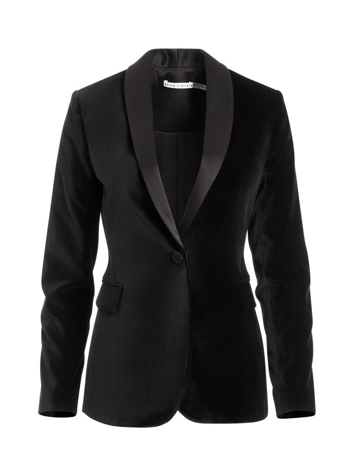 MACEY FITTED STRONG SHLDR BLZR - BLACK