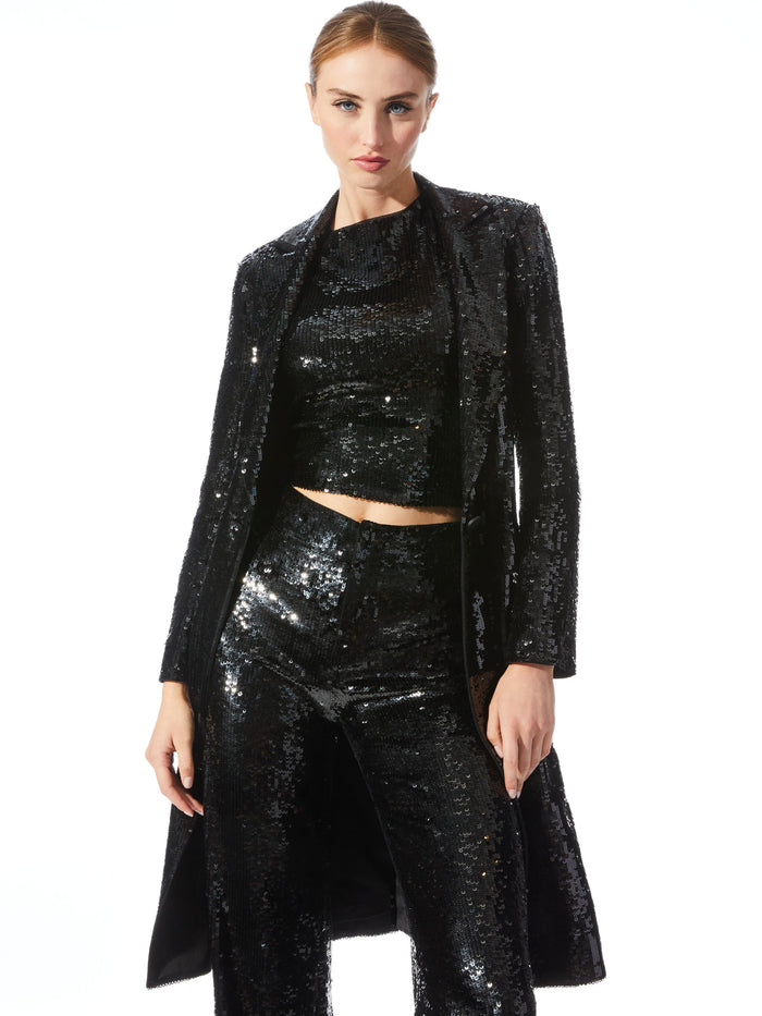 MACEY SEQUIN LONG BLAZER - BLACK