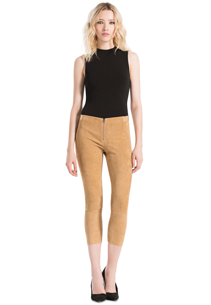 MADDOX FRNT ZIP CROP SUEDE LEG - TAN
