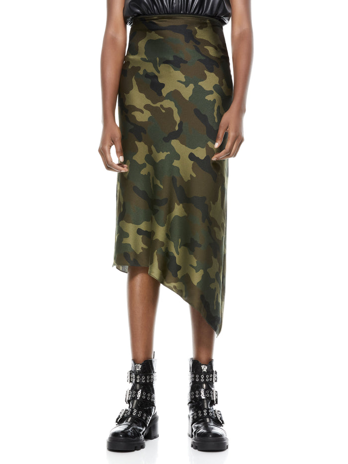 MAEVE CAMO ASYMMETRICAL SLIP SKIRT - CAMO GIRL