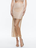 MAEVE EMBELLISHED MIDI SLIP SKIRT - ALMOND/GOLD