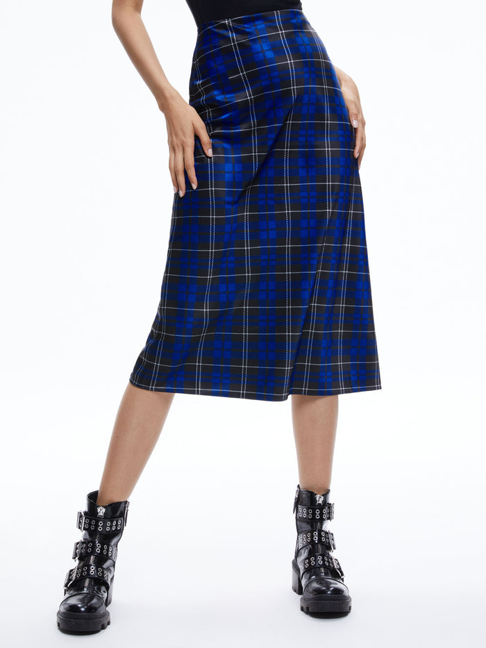 MAEVE MIDI SLIP SKIRT - SCHOOLGIRL PLAID SAPPHIRE