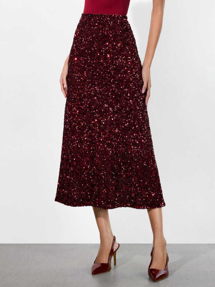 MAEVE SEQUIN SLIP SKIRT - GARNET