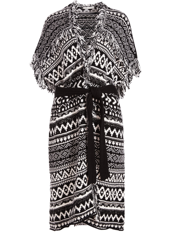 MAIBELLA BELTED SWEATER VEST - BLACK/CREAM