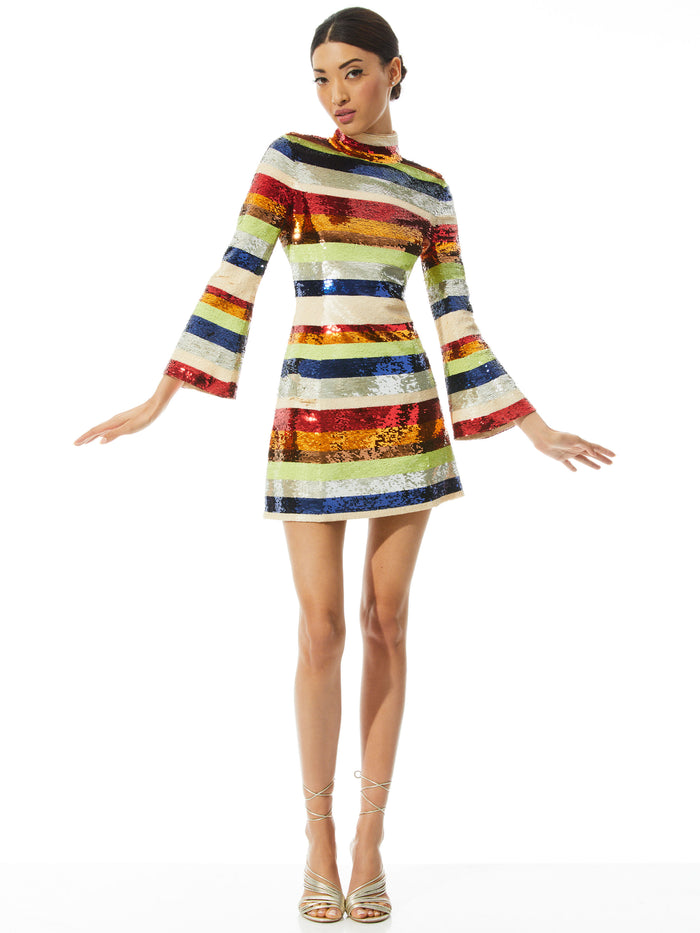 MAILYNN SEQUIN MINI DRESS - STRIPE MULTI