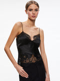 MALISSA LACE TRIMMED SLIP TOP - BLACK