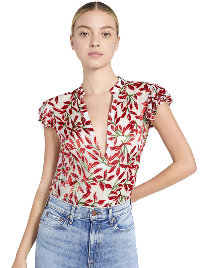 MALITA RUFFLE MOCK NECK BLOUSE - DANCING LEAF POWDER BLUE