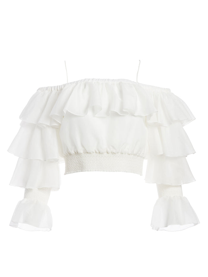 MANDARA RUFFLE CROP TOP - OFF WHITE