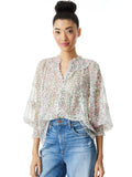 MARGERY BUTTON FRONT FLORAL BLOUSE - MONTEREY DITSY SOFT WHITE