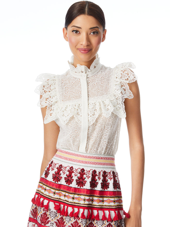 MARIAN RUFFLE COLLAR BLOUSE - OFF WHITE