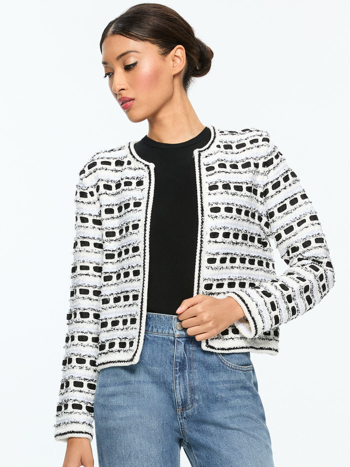 MARJORIE TWEED CARDIGAN - SOFT WHITE/BLACK